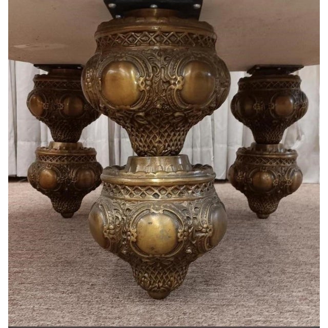 Mid Century Italian Rose Marble Coffee Table With Ornate Cast Brass Legs For Sale - Image 4 of 4