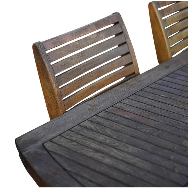 Les Jardins Teak Wood Patio Table and Eight Chairs Set Signed Outdoor Dining For Sale - Image 9 of 15