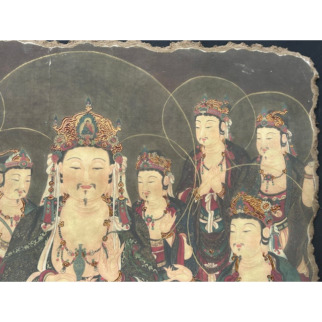 Oriental Tong Dynasty Style Bodhisattva Painting on Paper Mache Wall Art For Sale - Image 10 of 12