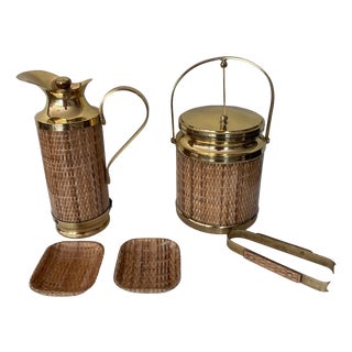 Cane and Acrylic Glass Table Set, 1960s, Set of 5 For Sale