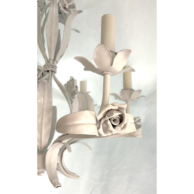 Vintage Tole 6-Light Chandelier With Rose Details For Sale - Image 15 of 18