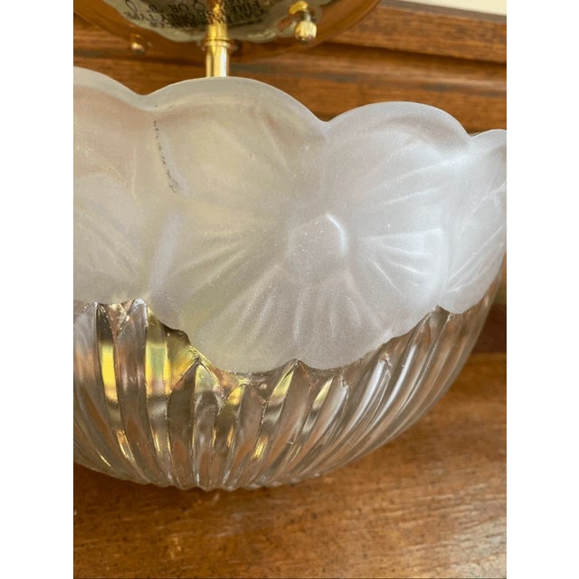 Hollywood Regency Vintage Hollywood Regency Style Light Frosted Glass & Brass Flush Mount For Sale - Image 3 of 8