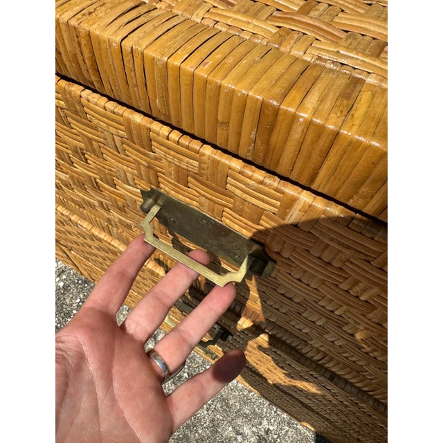 Campaign 1970s Coastal Bielecky Brothers Wrapped Rattan Wicker Credenza For Sale - Image 3 of 11