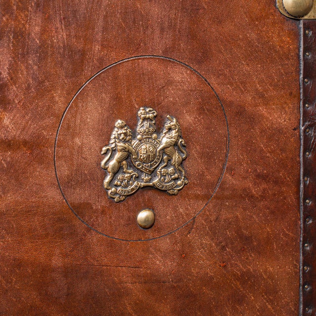 Pair of Late Vintage Luggage Trunks, English Leather, Brass, Storage, Nightstand For Sale - Image 12 of 12