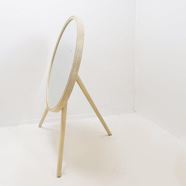 Round Tripod White-Washed Wood Floor Mirror For Sale - Image 9 of 12