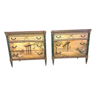 Antique Neoclassical Italian School Green Faux Painted Rouge Marble Chests - A Pair For Sale