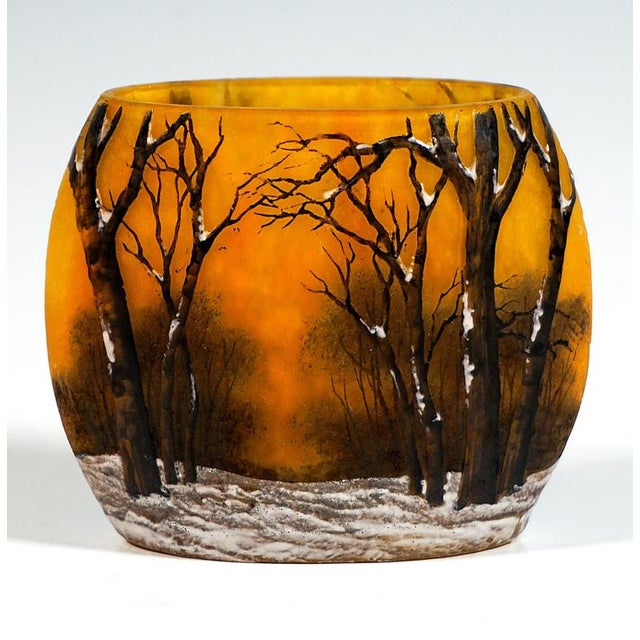 Art Nouveau Cameo Vase with Winter Landscape by Daum Nancy, France, 1900 For Sale - Image 3 of 8