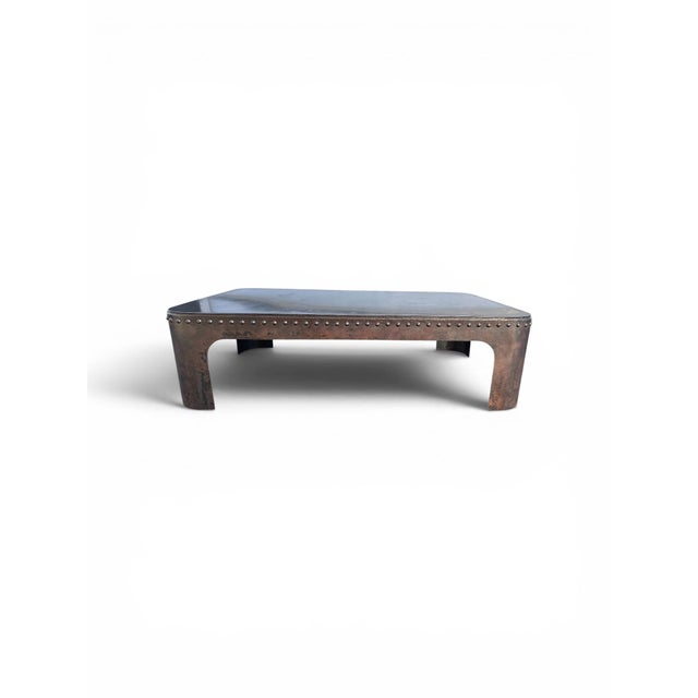 Vintage French Industrial Coffee Table in Riveted Metal, 1920 For Sale - Image 11 of 11