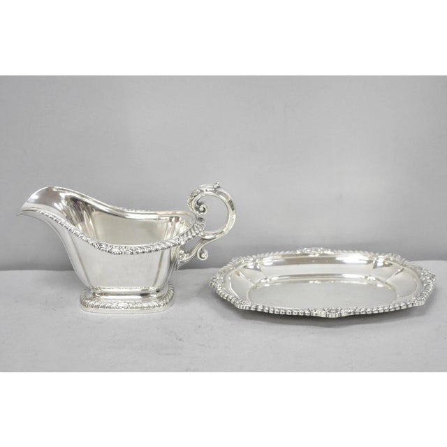 Vintage Gorham Y1130 Y1131 Victorian Silver Plated Gravy Sauce Boat & Underplate For Sale - Image 9 of 18