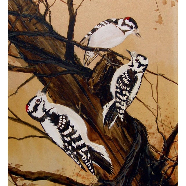 Rustic Downey Woodpeckers Painting by Jerry Weers For Sale - Image 3 of 4