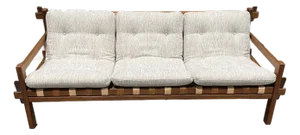 Mid 20th Century Scandinavian Teak Sofa With Leather Straps and Wooden Joinery