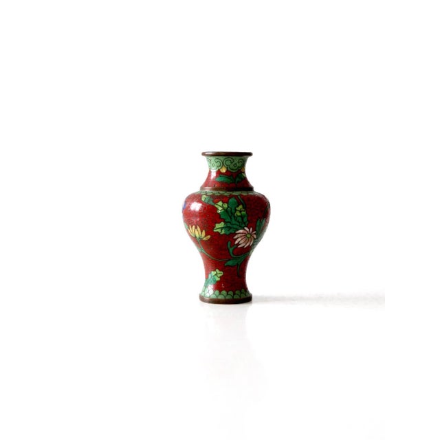 Mid 20th Century Vintage Chinese Cloisonné Vase Red Floral For Sale - Image 5 of 7
