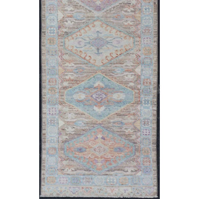Textile Hand Knotted Modern Oushak Geometric Medallion Designed Runner For Sale - Image 7 of 13