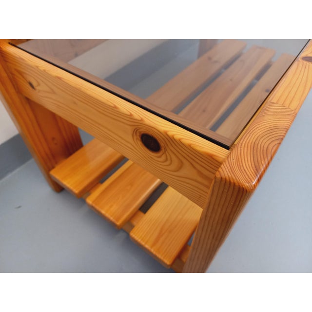 Vintage Coffee Table in Pine and Smoked Glass, 1970s For Sale - Image 14 of 18