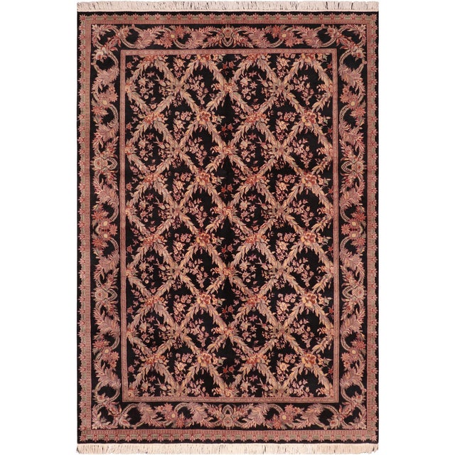 Shabby Chic Trellis 1990's Pak-Persian Black/Rust Wool Rug - 6'1'' X 9'3'' For Sale - Image 9 of 9