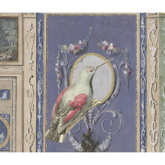 Decorative Ornament and Birds Print in Pastel Colors For Sale - Image 4 of 6