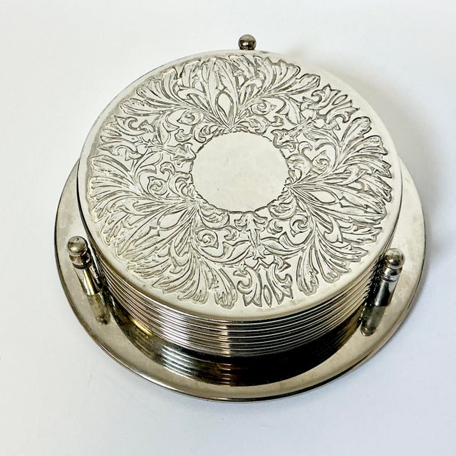Mid 20th Century Hollywood Regency Chippendale Silver Plate Acanthus Leaf Coasters - Set of 7. For Sale - Image 4 of 14