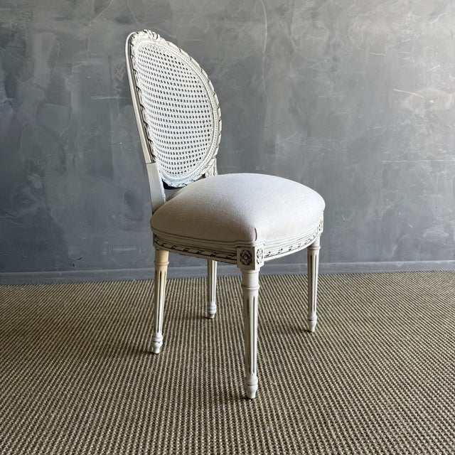 French Antique Louis XVI Style French Cane Back Chair in Oyster White Finish For Sale - Image 3 of 9