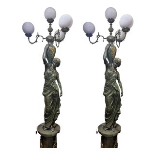 Art Deco Table Lamps in Bronze, Set of 2 For Sale