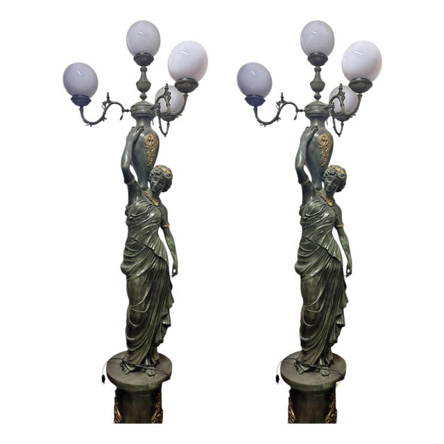 Art Deco Table Lamps in Bronze, Set of 2 For Sale