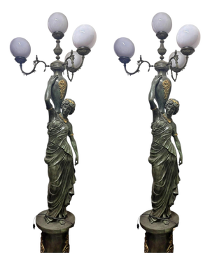 Art Deco Table Lamps in Bronze, Set of 2
