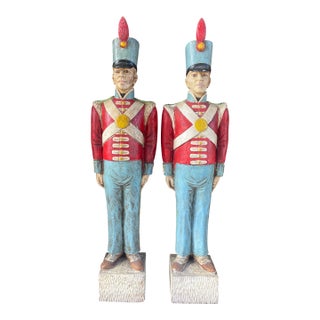 1950s Pair of British Royal Guards Polychrome Statues For Sale