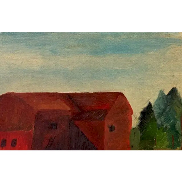 American Folk Art Red Barn Painting - New Hampshire, Signed and Dated For Sale - Image 3 of 7