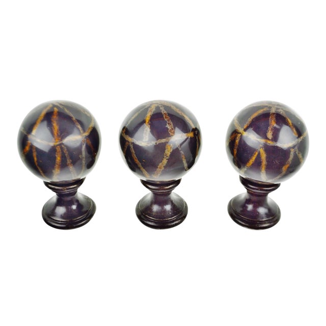Set Of 3 Decorative Cannon Ball Curtain Rod Finials Tiebacks