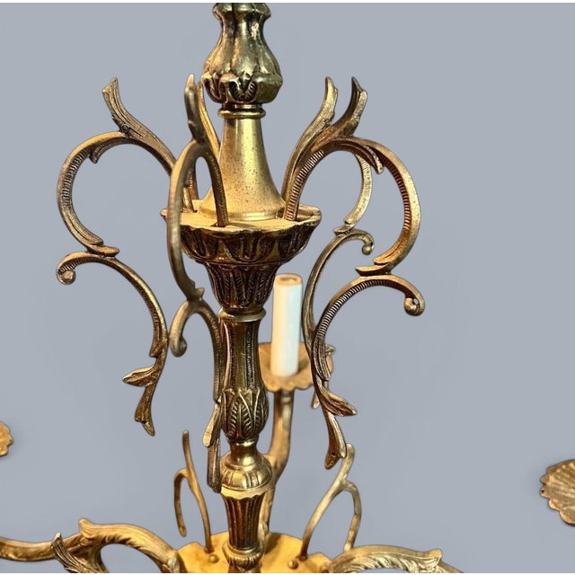 Vintage Hollywood Regency Brass Chandelier 5 Light-Gothic Spanish Revival-as Is For Sale - Image 6 of 11