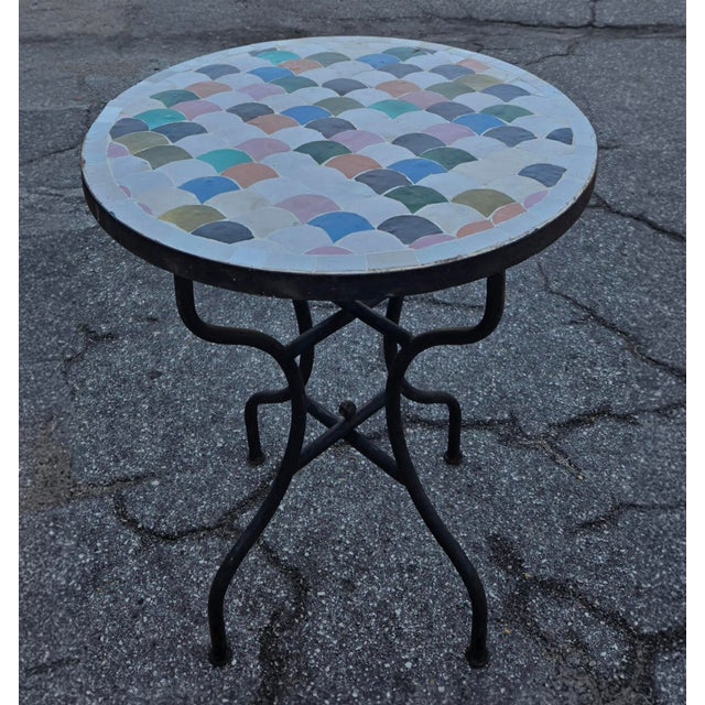 Metal 24” Colorful Handcrafted Moroccan Mosaic Table / Fish Scale Style For Sale - Image 7 of 7