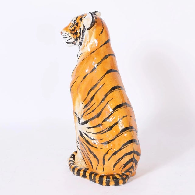 Mid-Century Modern Vintage Italian Glazed Terra Cotta Tiger or Cat For Sale - Image 3 of 9