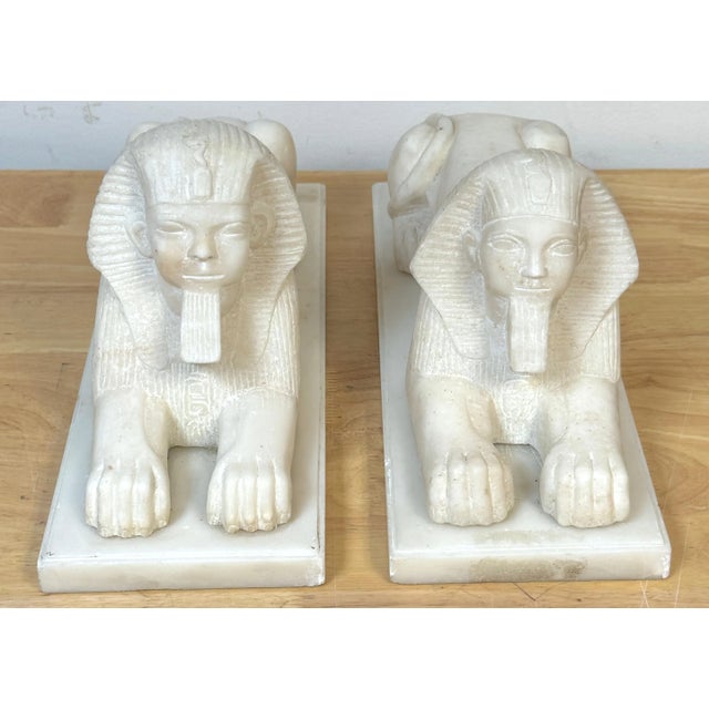 Late 19th Century Pair of 19th Century Grand Tour Hand-Carved Marble Sphinx Sculptures For Sale - Image 5 of 12