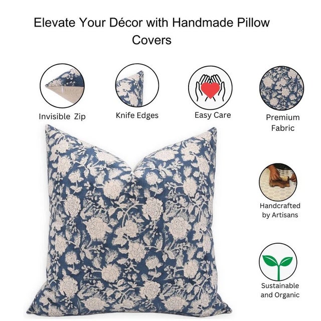 Fabdivine Colorful Block Print Cushion Cover 24x24 Inch Duck Canvas-Rameshwaram For Sale - Image 4 of 4