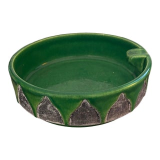 Aldo Londi for Bitossi Large Green Ashtray With Silver Moorish Arches For Sale