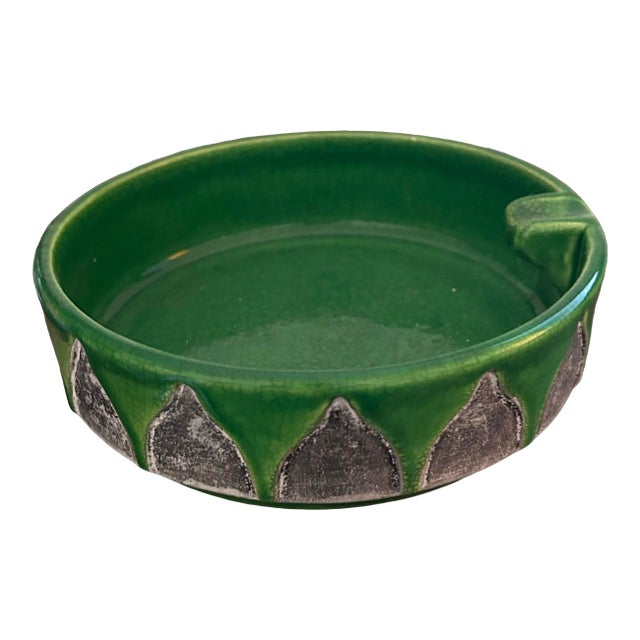 Aldo Londi for Bitossi Large Green Ashtray With Silver Moorish Arches For Sale