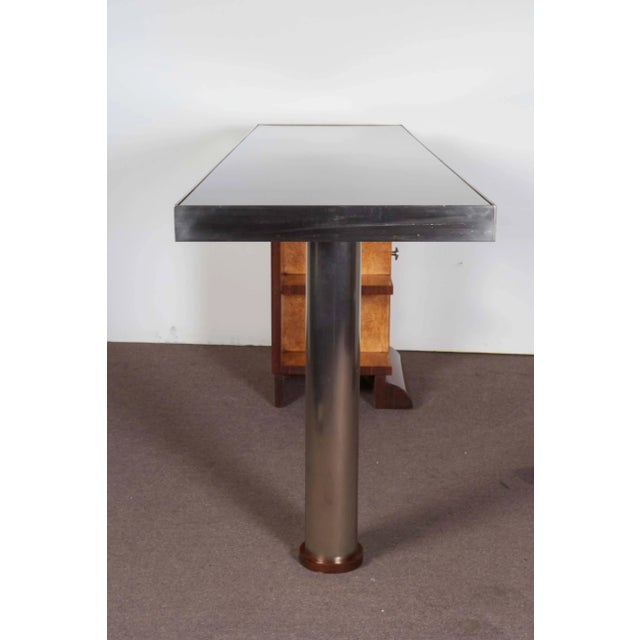 Wood Minimalist Narrow Modular Reversible Desk in Two Tone Wood and Nickel For Sale - Image 7 of 12