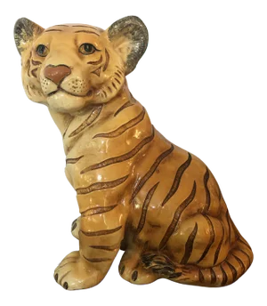Vintage Marwal Chalkware 14” Bengal Tiger Cub Sculpture – Hand-Painted Mid-Century Hollywood Regency Safari Decor