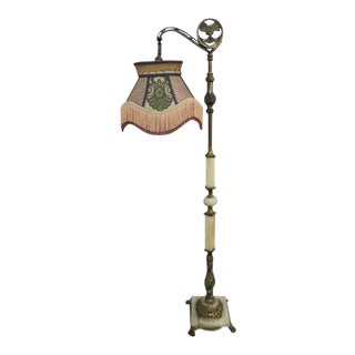 Antique 1920s Victorian Alabaster and Brass Bridge Floor Lamp For Sale