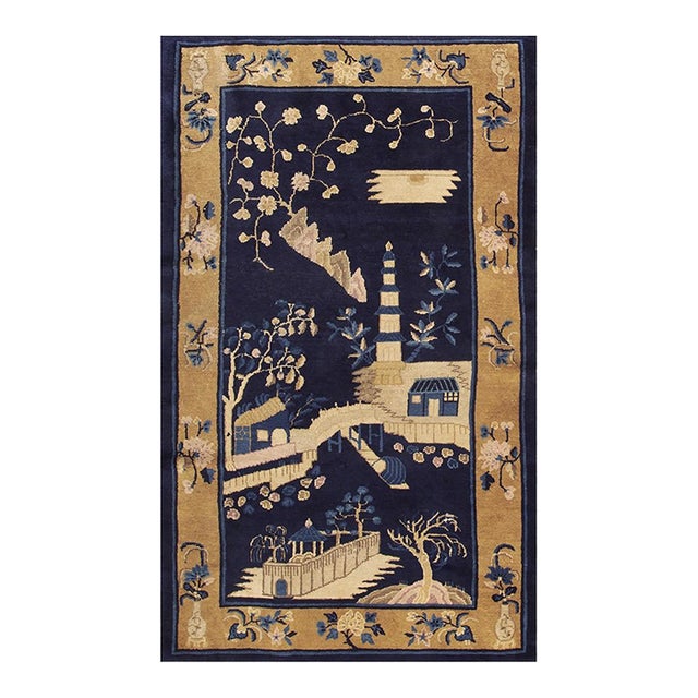 1920s Small Navy Scene Pictorial Vase Antique Chinese Peking Knotted Wool Rug For Sale