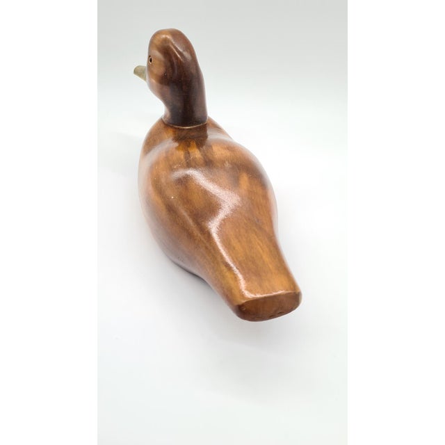 Wood Vintage German Duck Figurine in Light Brown Wood and Brass, 1970s For Sale - Image 7 of 11