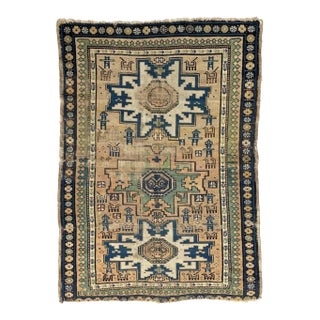 Cashew-Nude & Kiwi Antique Caucasian Lesghi Star GEM Collector's Art Piece Rug 3.5 x 5 For Sale