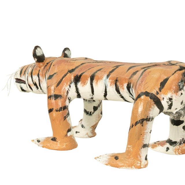 African American Folk Art Hand-Carved Wooden Hand-Painted Tiger Sculpture by Isaac Smith, 1980 For Sale - Image 11 of 17
