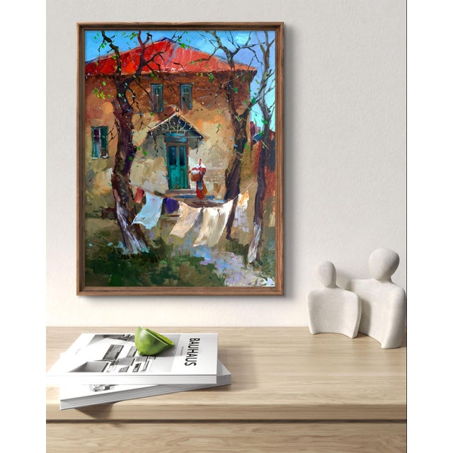 The painting "A Light Breeze in the Yard" captures the simplicity and charm of rural life in a sunlit courtyard. This oil-...