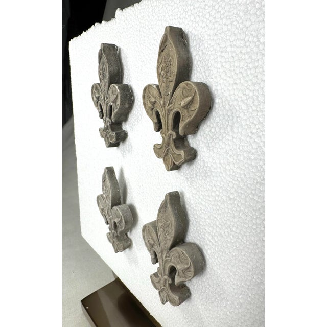 French Fleur-De-Lis Embossed Concrete Cabinetry Knobs, Set of Four For Sale - Image 4 of 12