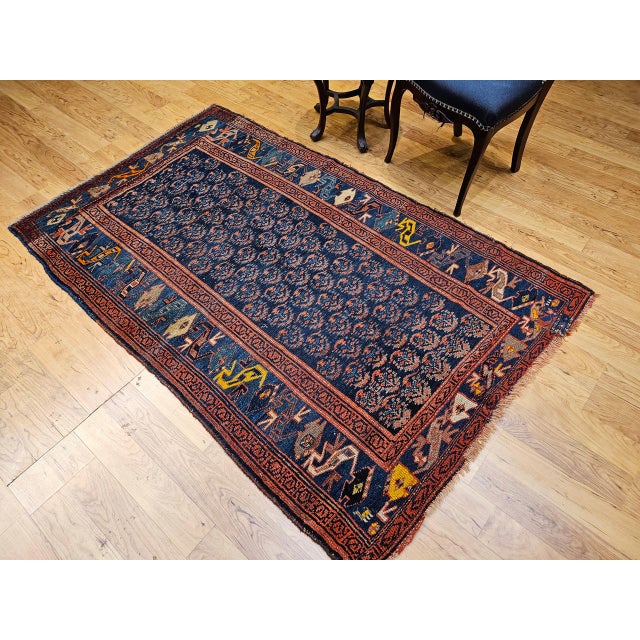 Antique Persian Bidjar Rug, Hand-Knotted Wool, Allover Paisley Pattern. Blue & Green, 4x6 For Sale - Image 4 of 16