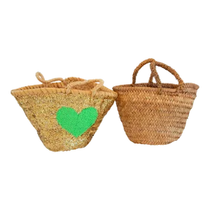 Moroccan Straw Basket Tote Bags Hand Woven in Marrakech - A Pair