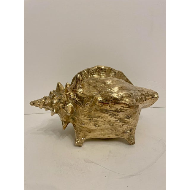 Brass Large Vintage Brass Conch Seashell Planter For Sale - Image 8 of 12