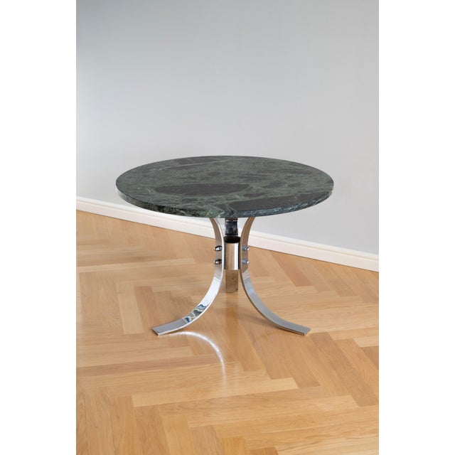 Mid-Century Modern Vintage Coffee Table with Green Marble Top and Chrome Base, 1970s For Sale - Image 3 of 7