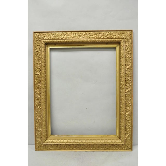 Victorian Antique Victorian Gold Gilt Oak Wood Leafy Scroll Deep Picture Frame 32.5 X 26.5 For Sale - Image 3 of 18