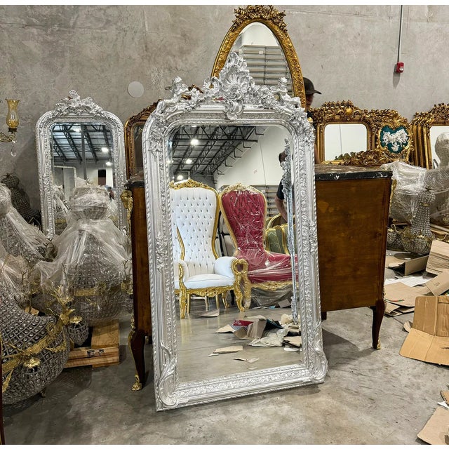 Silver French Style Silver Coral Floor Mirror – 5 Ft Tall Silver Leaf For Sale - Image 8 of 8